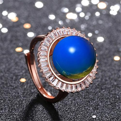 Simple Style Casual Plated Rose Gold Blue Amber Adjustable Ring