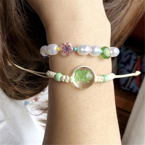 Simple Style Preserved Flower Decoration Handknitted Bracelet