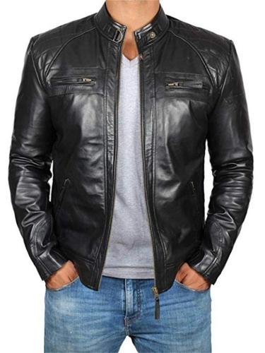Men's Classic Stand Collar Leather Jacket