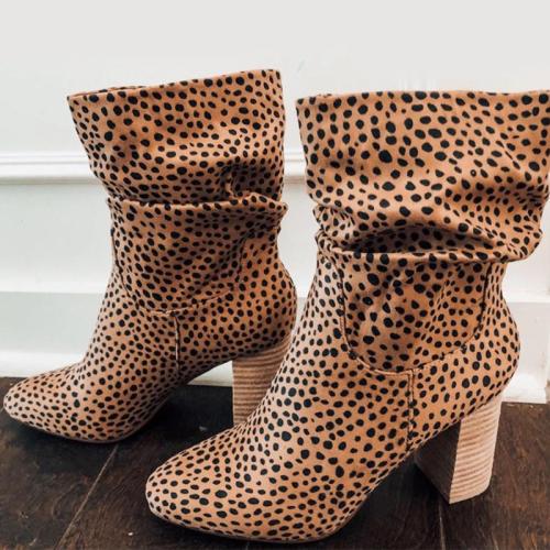 Fashion Leopard Print Slip On Style Round Toe Boots