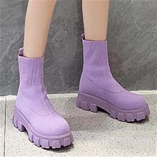 Women's Fashion Solid Color Slip-On Textile PU Sporty Boots