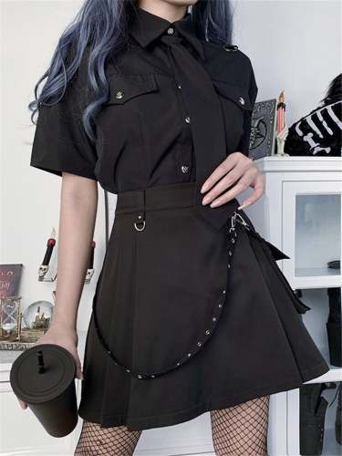 Casual Irregular Design High Waist Slim Black Skirt With Pocket