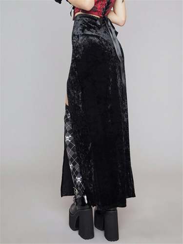Street Style Slim Black Suede Split Skirt With Decorative Bowknots