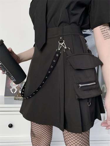 Casual Irregular Design High Waist Slim Black Skirt With Pocket