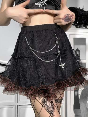 High Waist Lace Design Sexy Black Color Skirt With Decorated Bowknots