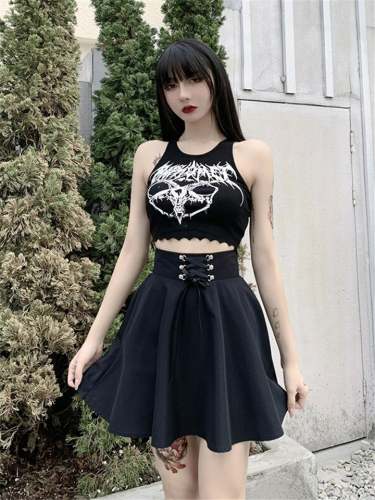Casual Slim High Waist Black Color Strap Skirts