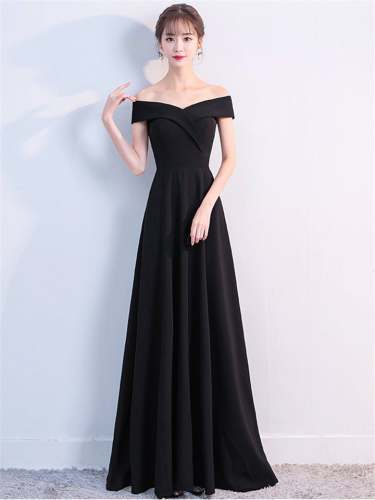 Elegant Sexy Off Shoulder Design Solid Color Full Length Evening Dresses