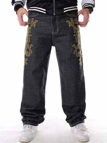 Trendy Casual Phoenix Embroidered Contrast Color Hip-Hop Loose Pants