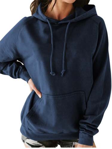 Winter Casual Solid Color Hooded Pullover Hoodies For Women