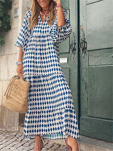 Trendy Style Elegant Contrasting Loose Dresses With Puff Sleeves