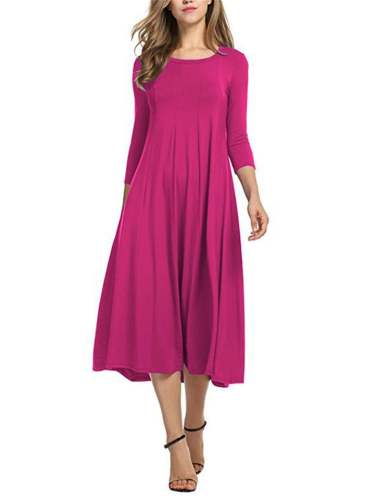 Stylish Leisure Solid Color Round Collar Pullover Dresses With Great Hem