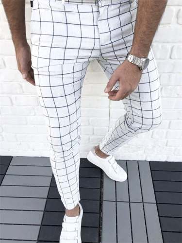 Fashion Slim Casual Plaid Solid Color Straight-Leg Pants
