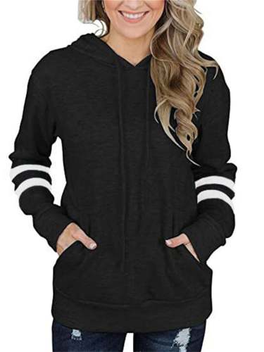 Women's Leisure Striped Design Loose Contrasting Pullover Hoodies