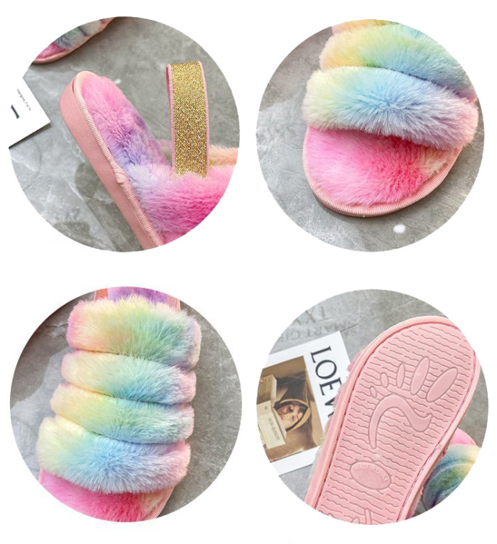 𝗨𝗚𝗚®Plush slippers colorful gradient household large size cotton slippers