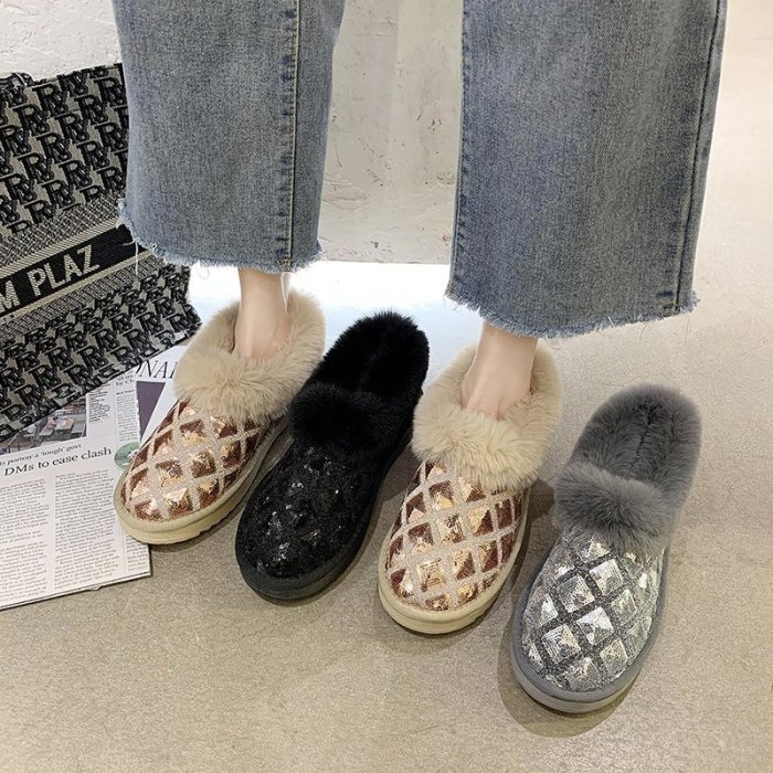 𝗨𝗚𝗚®Sequined snow boots flat bread cotton shoes