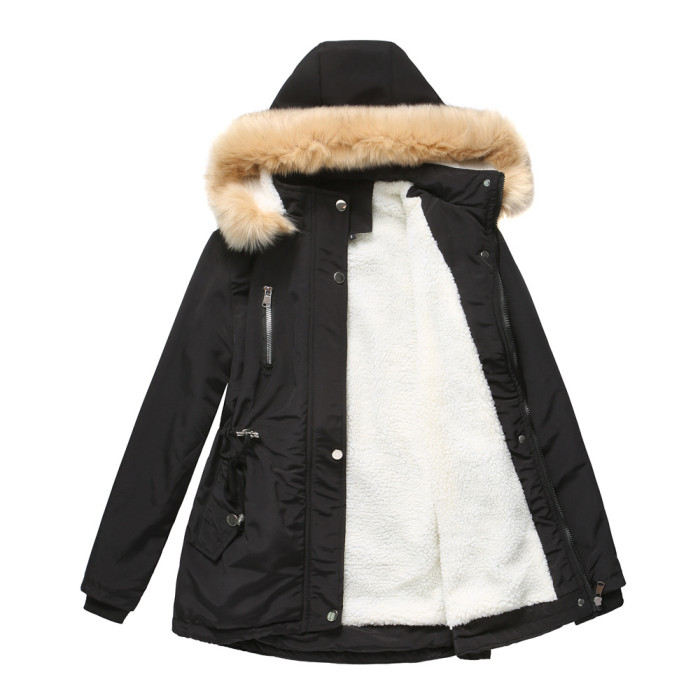 𝗧𝗵𝗲 𝗡𝗼𝗿𝘁𝗵 𝗙𝗮𝗰𝗲®Pure Color Hooded Jacket Thick Cotton Jacket Plus Fleece Cotton Jacket