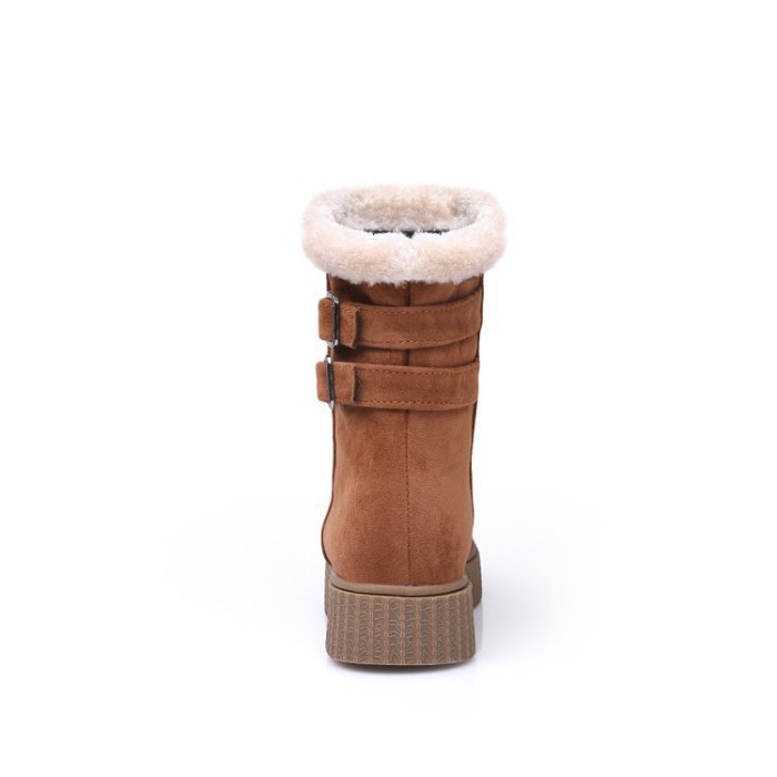 Ladies Belt Buckle Round Toe Flat Short Boots Winter Snow Boots