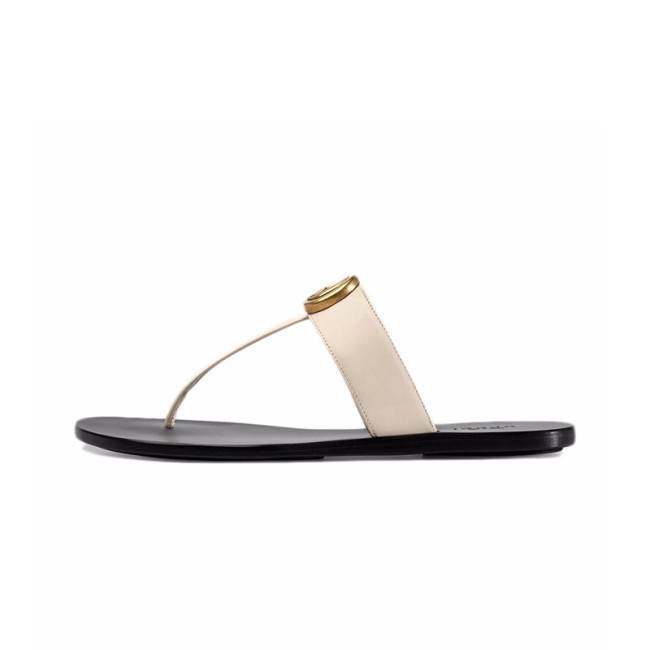 (Women) Leather thong sandal with Double G-White leather