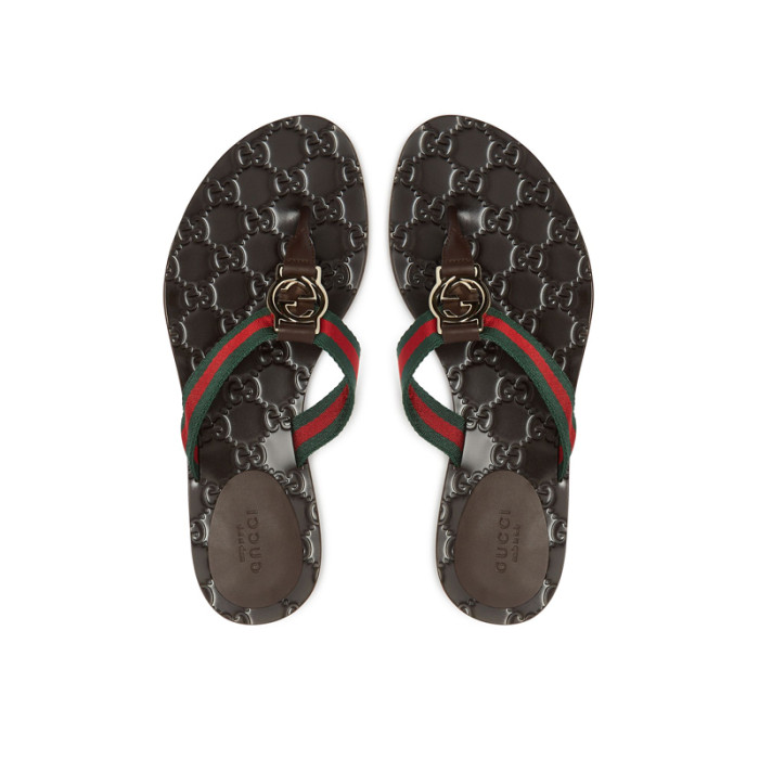 (Women) GG thong Web sandal-Pink print