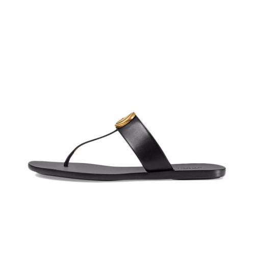 (Women) Leather thong sandal with Double G-black leather