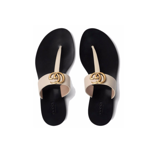 (Women) Leather thong sandal with Double G-White leather