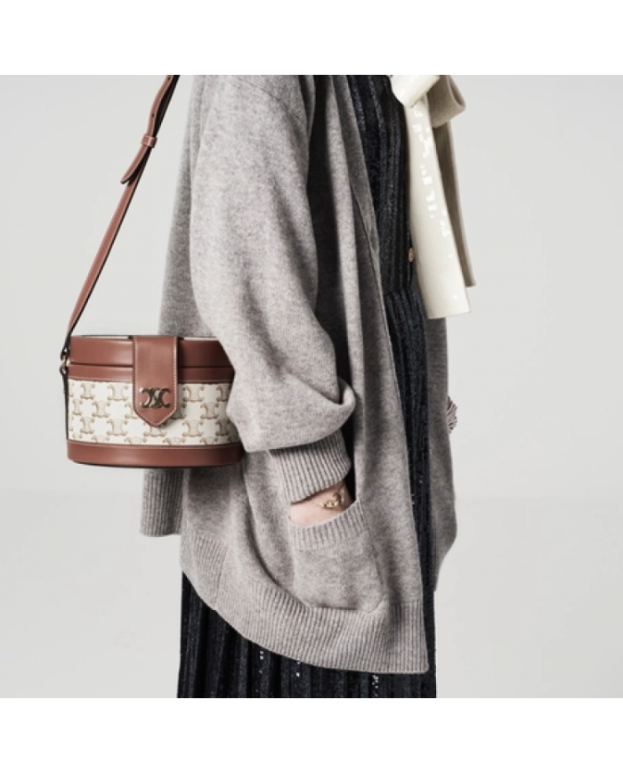 CELINE MEDIUM TAMBOUR BAG IN TRIOMPHE CANVAS WHITE