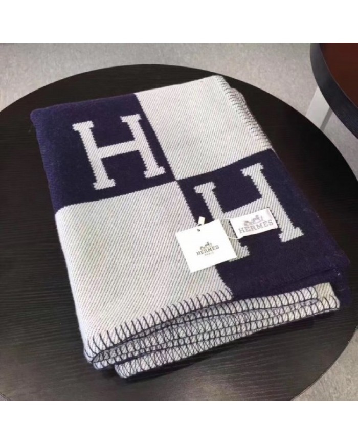 Hermes Avalon Blanket In Blue Wool and Cashmere