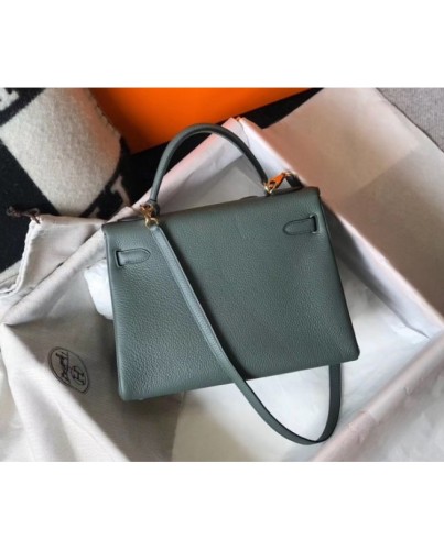 Hermes Kelly 32cm Retourne Bag In Vert Amande Clemence Leather