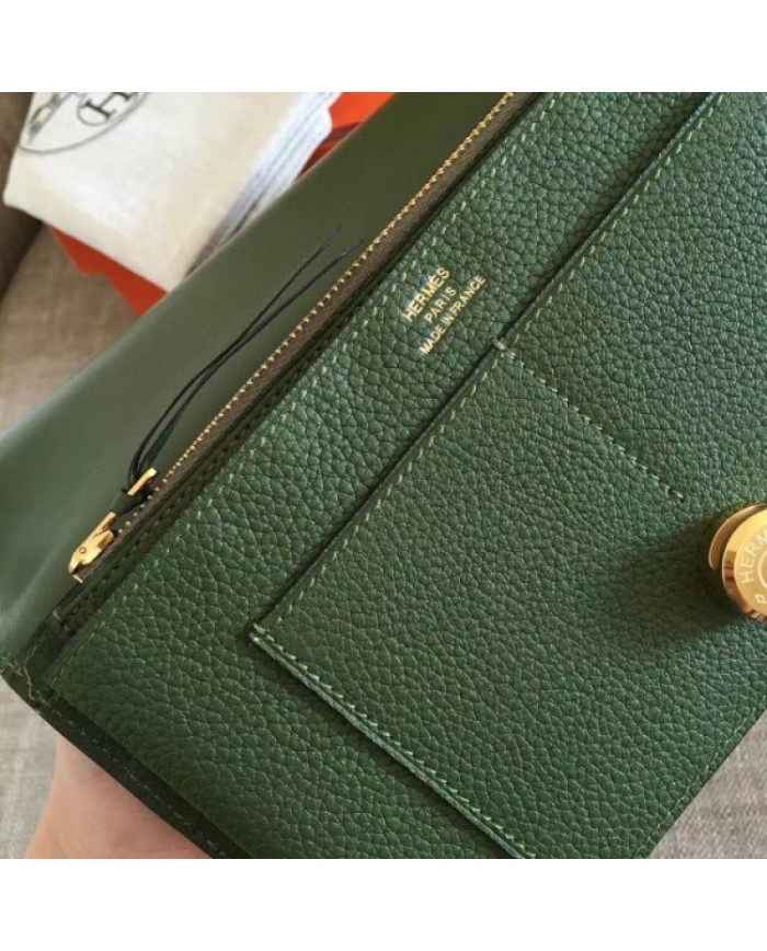 Hermes Dogon Combine Wallet In Grey Leather