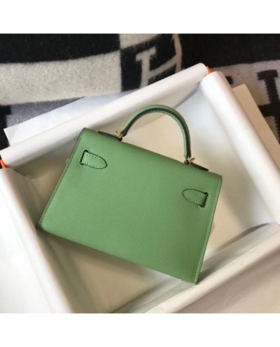 Hermes Kelly Mini II Bag In Vert Criquet Epsom Leather