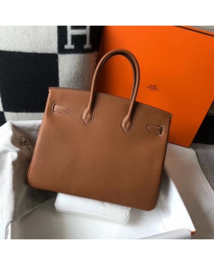 Hermes Birkin 35cm Bag In Gold Clemence Leather