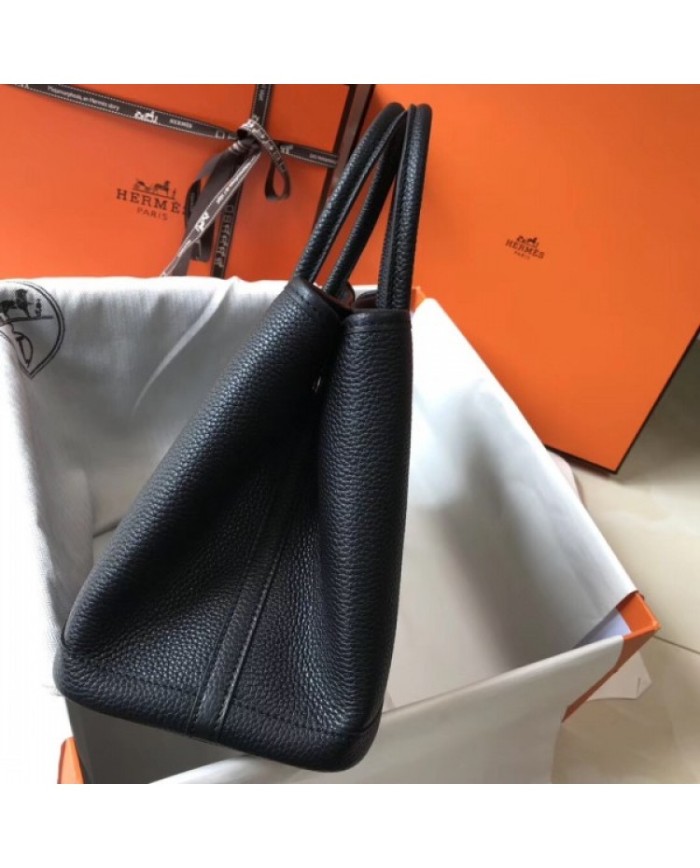 Hermes Garden Party 36 Bag In Black Clemence Calfskin