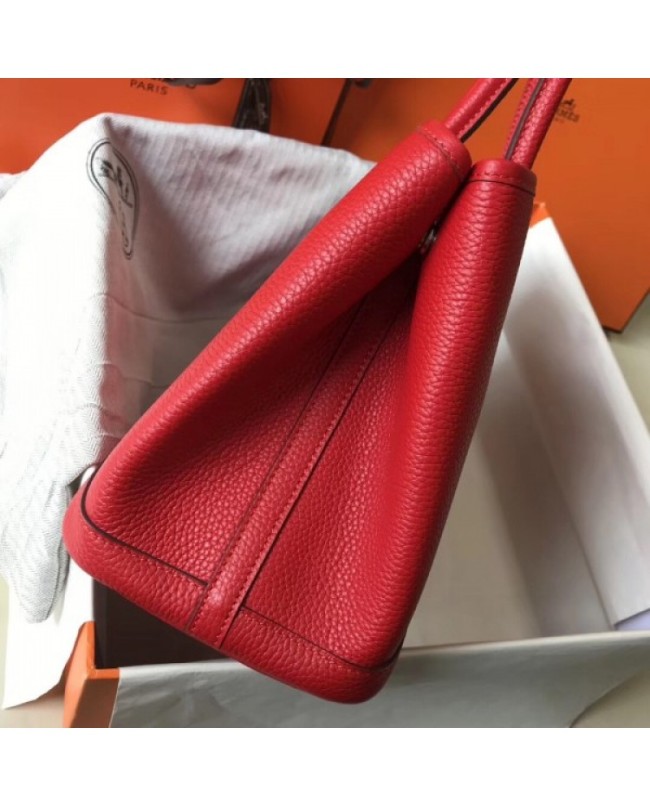 Hermes Garden Party 36 Bag In Red Clemence Calfskin