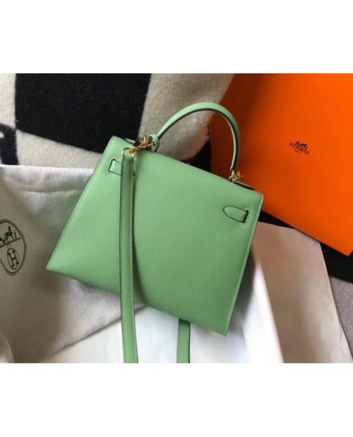 Hermes Kelly 28cm Sellier Bag In Vert Criquet Epsom Leather