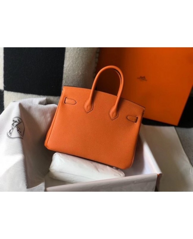 Hermes Birkin 25cm Bag In Orange Clemence Leather