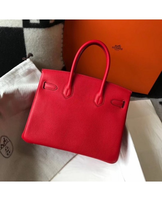 Hermes Birkin 30cm Bag In Red Clemence Leather