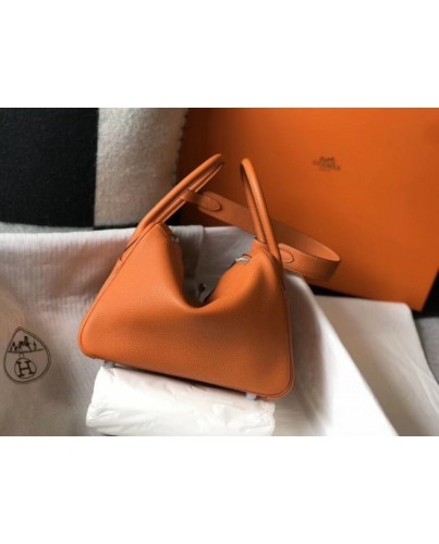Hermes Lindy 26cm Bag In Orange Clemence With PHW