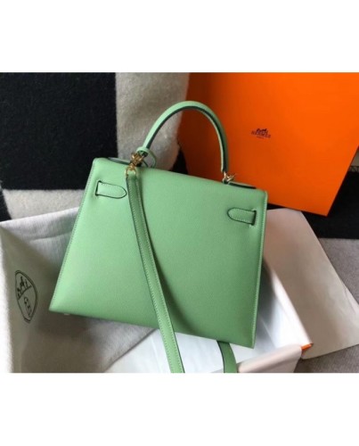Hermes Kelly 25cm Sellier Bag In Vert Criquet Epsom Leather