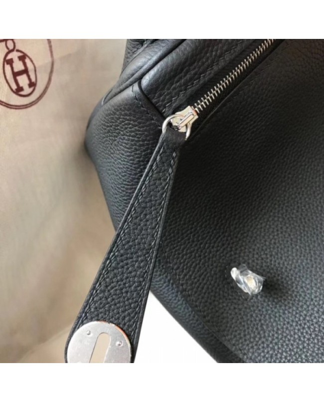 Hermes Lindy 26cm Bag In Black Clemence With PHW