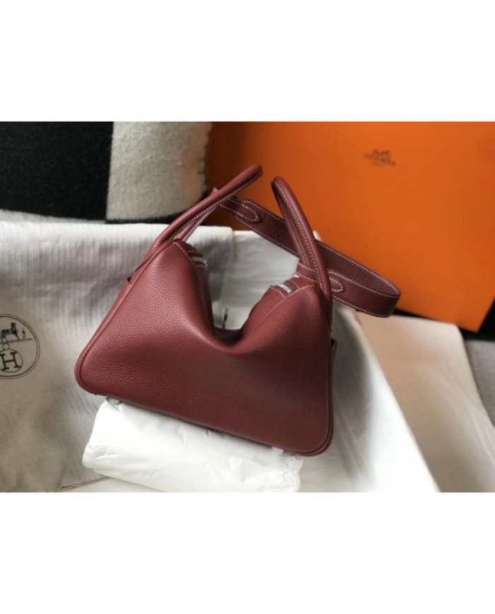 Hermes Lindy 26cm Bag In Bordeaux Clemence With PHW