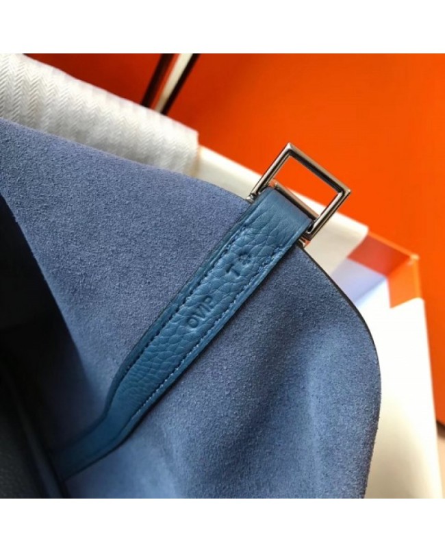 Hermes Picotin Lock 18 Bag In Blue Agate Clemence Leather