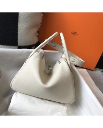 Hermes Lindy 26cm Bag In White Clemence With PHW