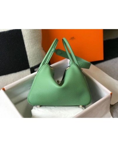 Hermes Lindy 26cm Bag In Vert Criquet Clemence With GHW
