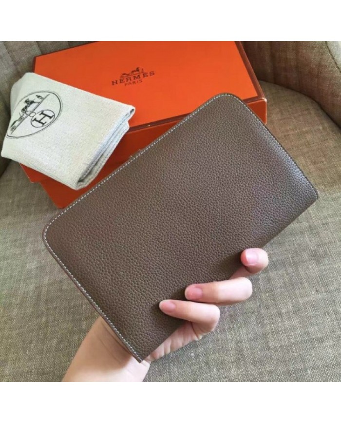 Hermes Taupe Grey Dogon Duo Combined Wallet