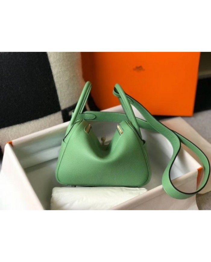 Hermes Lindy Mini Bag In Vert Criquet Clemence Calfskin