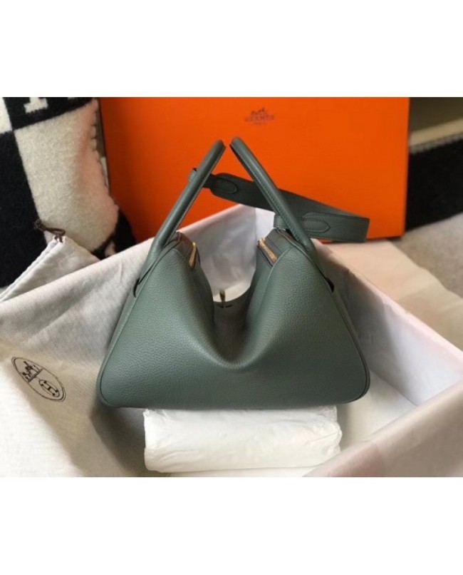 Hermes Lindy 26cm Bag In Vert Amande Clemence With GHW