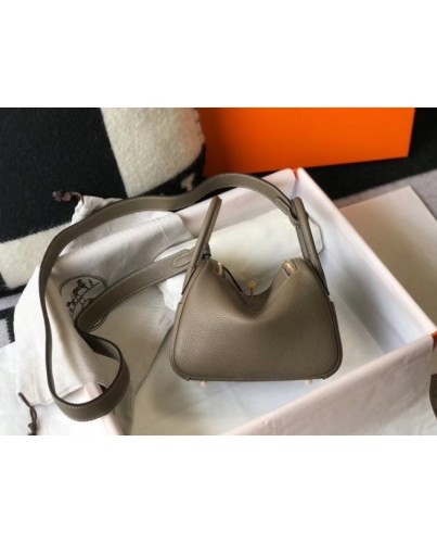 Hermes Lindy Mini Bag In Taupe Clemence Calfskin