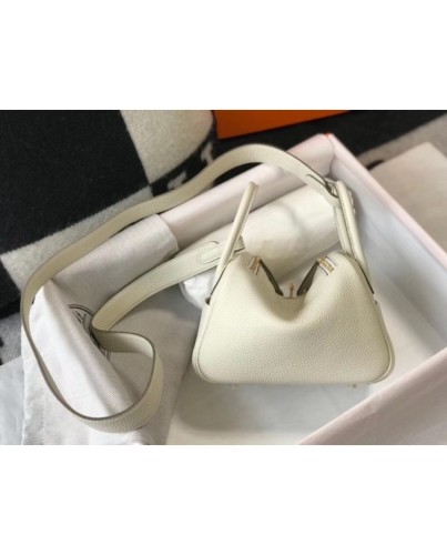 Hermes Lindy Mini Bag In White Clemence Calfskin