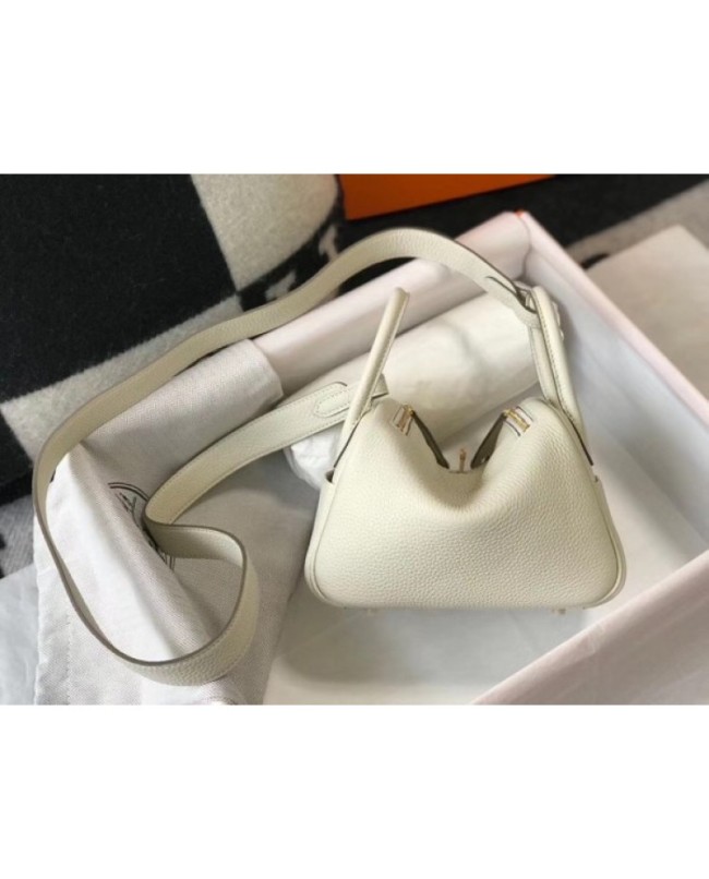 Hermes Lindy Mini Bag In White Clemence Calfskin
