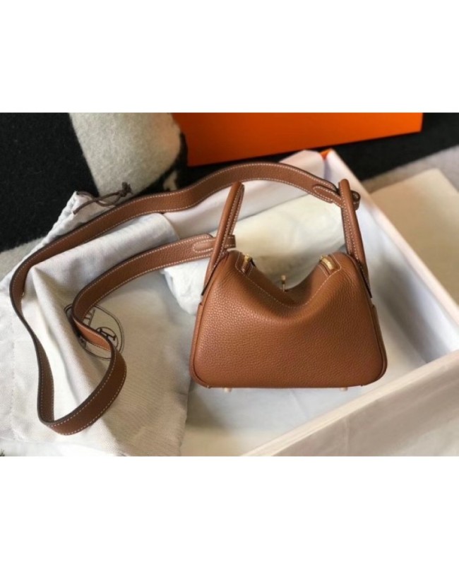 Hermes Lindy Mini Bag In Gold Clemence Calfskin